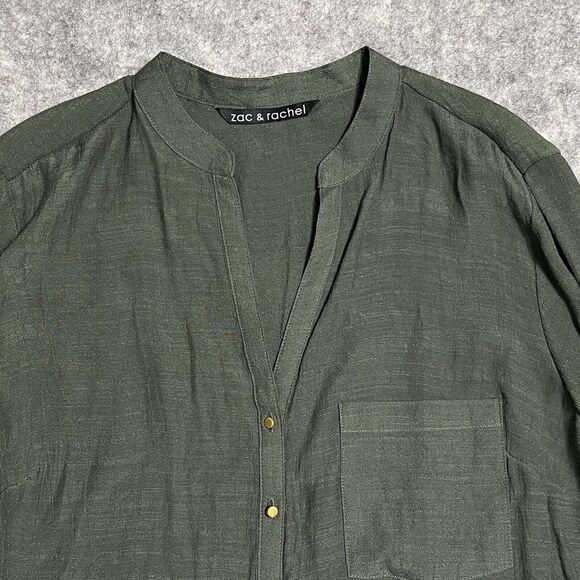 Zac & Rachel Tunic Blouse Women’s Large Top Green Roll Tab Lightweight NWT - Picture 7 of 15